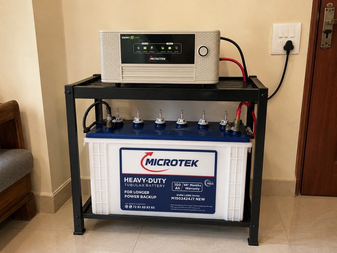 Inverter and battery neatly arranged on a NIRI rack